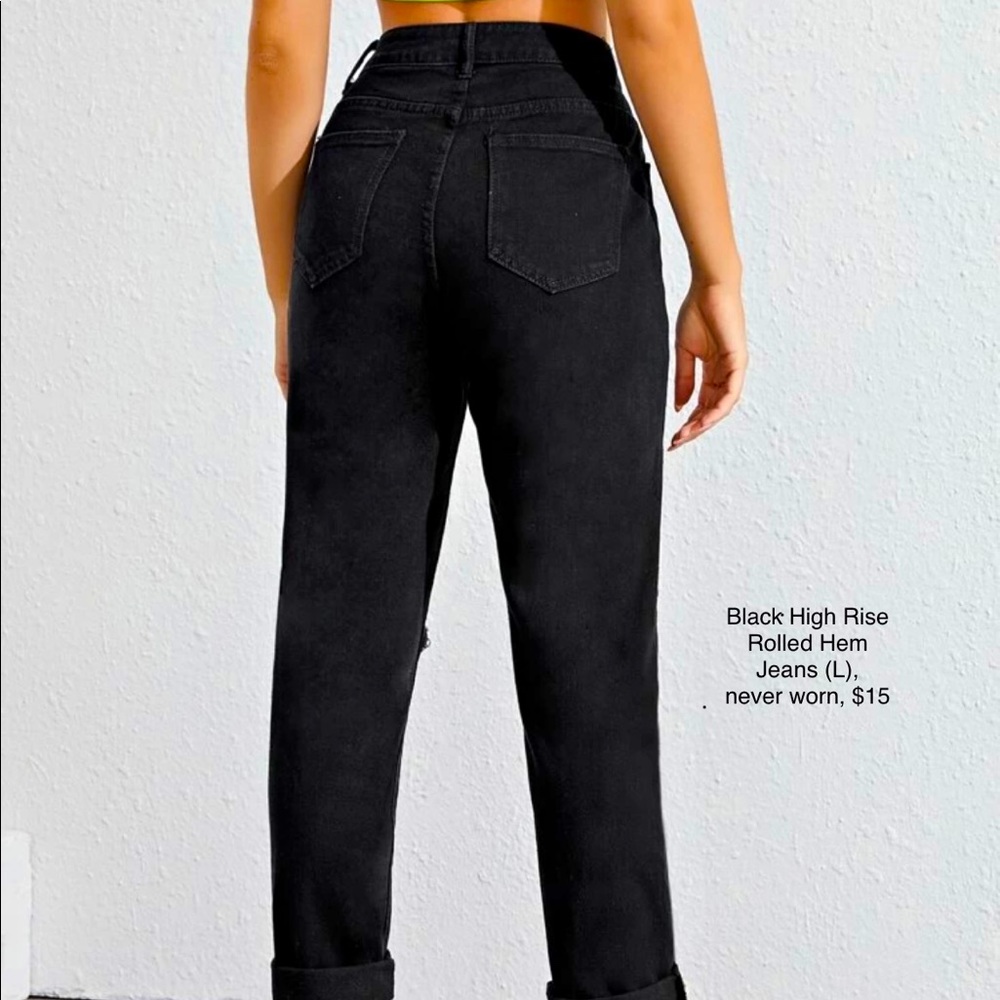 Black Ripped Jeans (never worn), Large